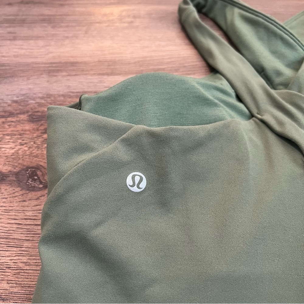 Lululemon Nulu Wrap Front Longline Sports Bra Size 10 Green Twill Criss Cross - Picture 6 of 7